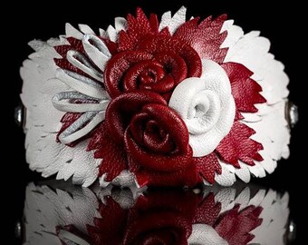 Dog Collar | Leather Сollar for Italian Greyhound | Chinese Crested Dog | Roses |