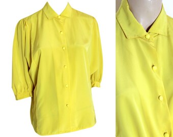 80s Alexane Bright Yellow Batwing Blouse