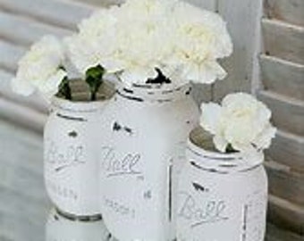 white painted mason jar