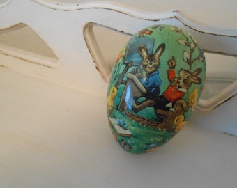 vintage paper mache egg East Germany Easter Spring rabbit bunny