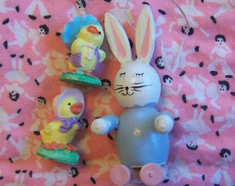 little wooden bunny and two chicks
