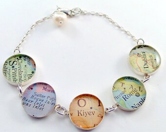 Map Bracelet - You choose Five cities in the WORLD