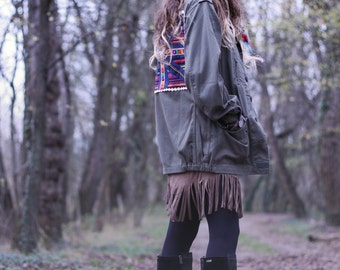 Boho embellished army green military jacket with uk flag.
