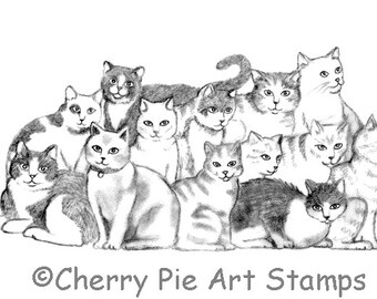 Group of CATS - CLiNG RUBBER STAMP by Cherry Pie R509