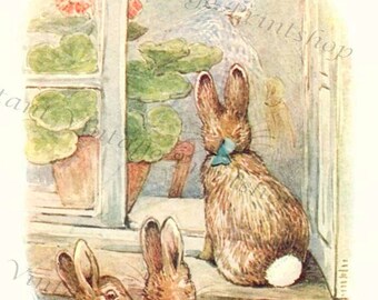 Flopsy Bunnies Instant 5x7 Digital Download 1909 Beatrix Potter Art Print