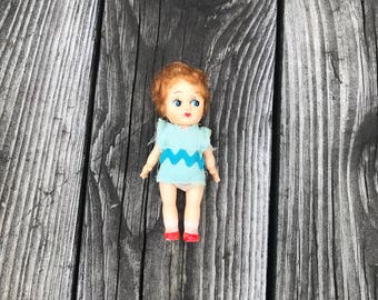 Vintage 5" Red Head Plastic Doll From Japan