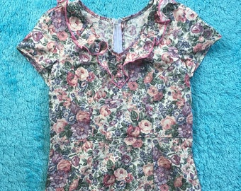 70's vintage extra small/small cutesy handmade floral dress zip up