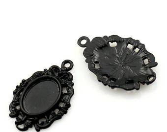 Pendant holder black, decorated with bows, 29 x 19 mm cabochon