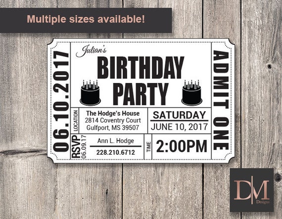 Birthday Party Invitation Ticket Printable