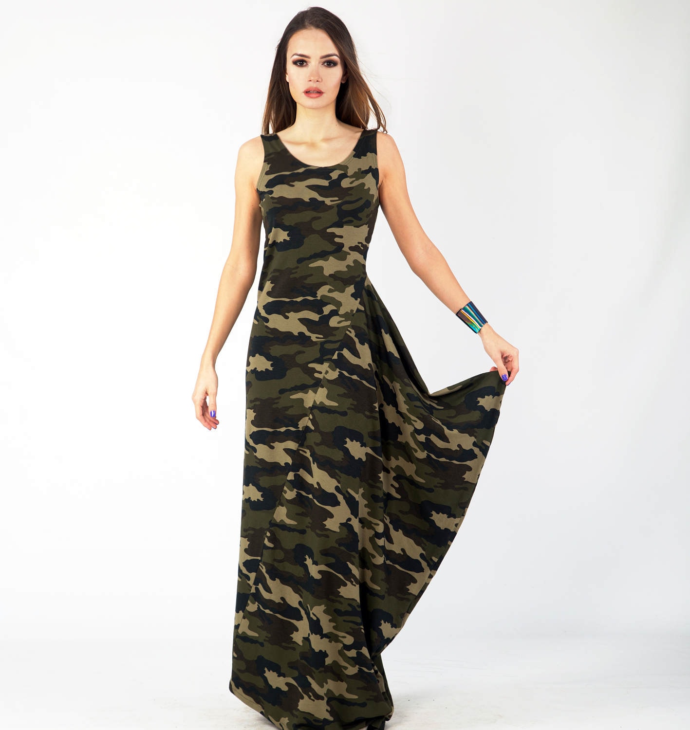 Camouflage Dress Military Dress Asymmetrical Dress Long
