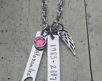 Hand stamped Custom name Memorial Necklace / Custom Personalized mommy loss Jewelry / Son Daughter Mother Grandma Personalized Loss Jewelry