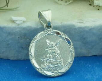 Sterling Silver Guardian Angel Medal, Silver Guardian Angel Charm, Silver Angel, Angel de la Guarda,