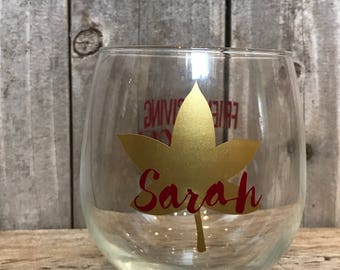 Friendsgiving personalized wine glass