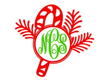 Custom Candy Cane Vinyl Decal, Christmas Monogram, Car Decal, Custom Holiday monogram vinyl decal sticker, personalized decal