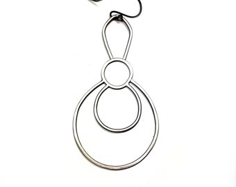 Single Earring, EAD2015 #46/365: Oxidized Silver Earring, Sterling Silver Dangle, Contemporary Asymmetric Earring, Large Earring