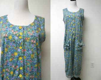 80s Jodi Michaels floral jumpsuit . size 14P . made in USA