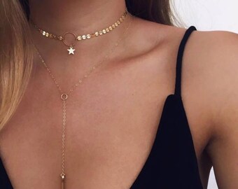 Multi layer star choker necklace chain