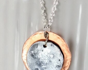 Solar Eclipse necklace, Solar Eclipse 2017, moon necklace, science jewelry, full moon, sun necklace, solar system, moon phase necklace, moon
