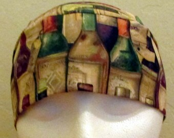 Skull Cap, Chemo Cap with Wine Bottles, Biker, Motorcycle, Head Wrap, Winery, Helmet liner, Do Rag, Hair Loss, Bald, Surgical Cap, Handmade