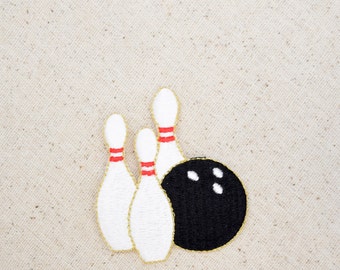Bowling Ball - Three Pins - Iron on Applique - Embroidered Patch - 240292B