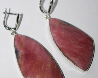 Rhodonite earrings, Genuine Rhodonite Earrings, FREE SHIPPING