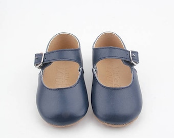 Children's Mary-Jane shoes, navy leather.