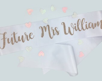 Rose gold glitter Hen Party Personalised Sash, Bachelorette sash - Gold Glitter and White bride to be sash, Rose Gold White Sash, Hen night