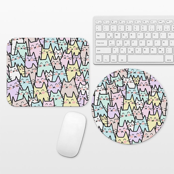 Cat Mouse Pad, Cat Mousepad, Pastel Mouse Pad, Cute Mouse Mat, Circle Round Rectangular, Cubicle Decor Desk Office Decor for Women