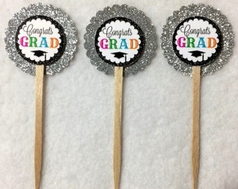Set Of 12 Personalized Graduation Cupcake Toppers (Your Choice Of Any 12)