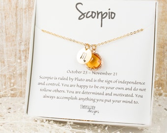 Scorpio Zodiac Gold Necklace, Scorpio November Necklace, November Birthday Jewelry, November Birthstone Necklace, Zodiac Necklace