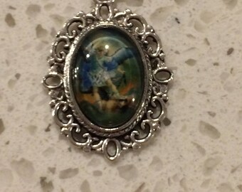 st Michael birthstone leather strap necklace (glass)