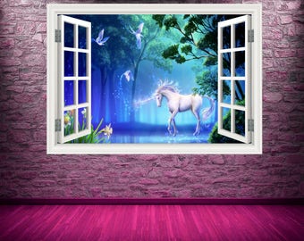 Full Colour Unicorn Window Wall Art Sticker Decal Transfer Graphic Print Girls Bedroom Decor Wall Feature Decals Unicorns WSDW1