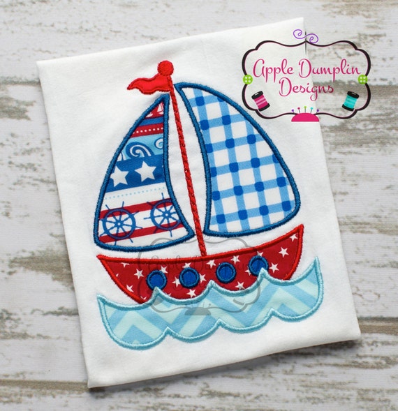 Sailboat with Water AppliquÃ© Machine Embroidery Design