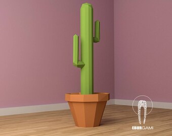 Cactus Papercraft XXL Saguaro 3D, pdf Download, Papercraft pattern, Interior Design, model papercraft, DIY lowpoly, DIY paper sculpture