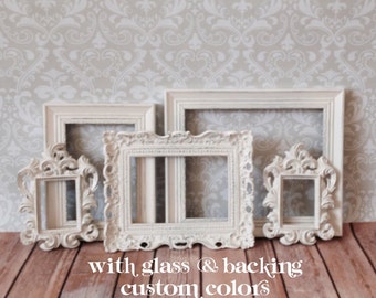 Wedding PHOTO DISPLAY - Small Picture Frames - Shabby Chic Wedding - Nursery - Home - Glass & Backing