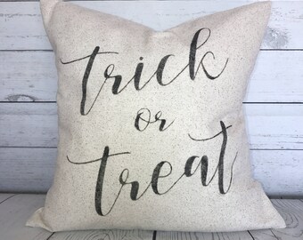 Trick or Treat Pillow Cover | Halloween Pillow Cover | Rustic Pillow Cover | Farmhouse Pillow | Holiday Pillow Cover | Made To Order