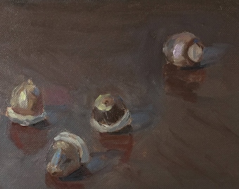 Acorns, 5”x7” oil painting on panel, unframed