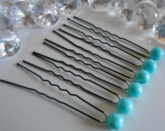 Set of 6 wedding hair pins turquoise beads