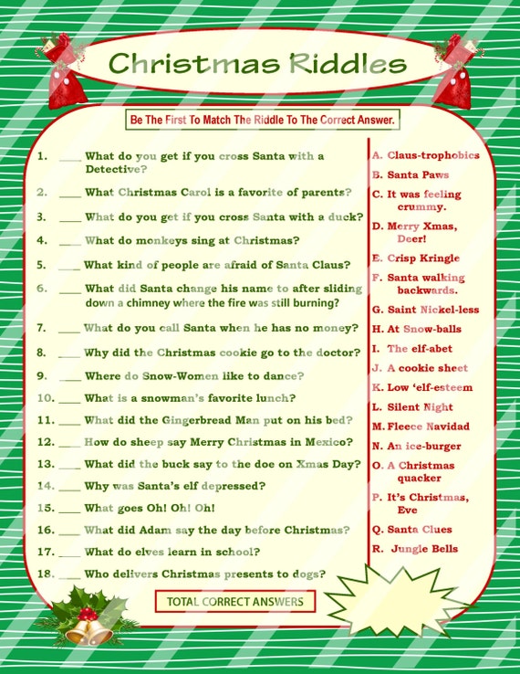 Christmas Riddle Game DIY Holiday Party Game Printable