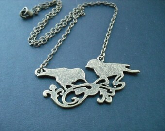 Sale - Antique Brass Lovely Birds Necklace