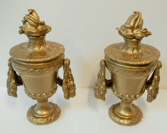 Antique French Staircase Finials. Pair of Vintage Ormolu Newel Post Finials. 1800's. Chateau Decor. Home Decor. RARE. Architectural Savage.