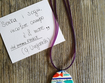 "Poetry" necklace in watercolor painted paper