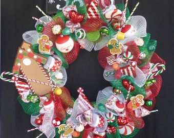 Christmas Wreath, Visions of Sugarplums, Christmas Decor, Xmas Decor, Season Decor, Unique Gifts, Gifts for Her, Gingerbread, Candy Wreath