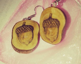 Acorn oak seed Necklace / Earrings / Keyfob Wooden Charm Brown Eco Friendly Handmade Personalised Charms Wood Hand made Jewellery #Etsy