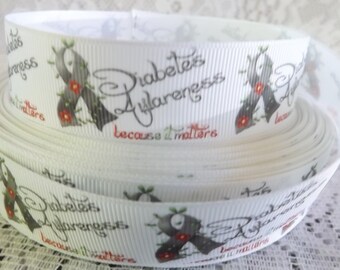 Diabetes Ribbon 1 inch grosgrain ribbon Diabetes awareness ribbon