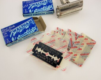 Two Packages of Five Blades Each - Waltham Blade Co. Newark 3, N.J. - Vintage WWII Double Edge Razor Blades - New in Their Wrappers
