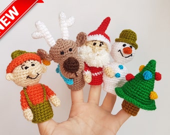 Christmas Finger Puppets crochet puppets Christmas toys finger theater Santa Claus Snowman Christmas tree Deer Elf Fairytale gift baby gift