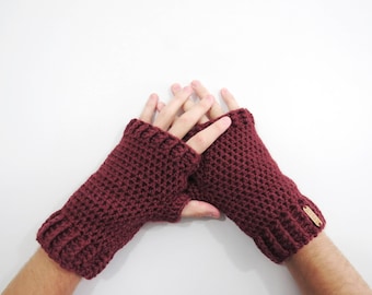 Crochet Mens Oxblood Mittens Fingerless Gloves. Red Wine Crochet Texting Mittens. Mens Driving Gloves. Marsala Wrist Warmers. Mens Gloves.