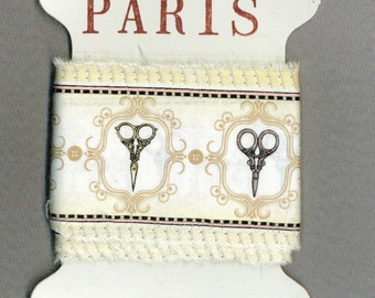 vintage scissor ribbon, sewing theme, hand made theme hand made , frayed fabric,gift wrap, trim card making 1351 52