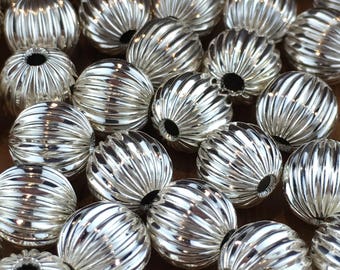 Sterling Silver Round Corrugated Beads